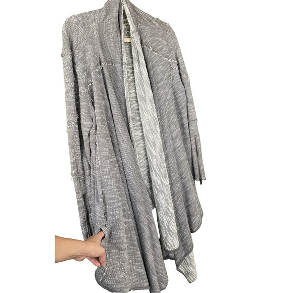 Free People Sweater Womens Large In The Loop Open Front Gray Cardigan Asymmetric - Picture 3 of 10